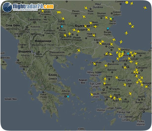 Mapa przestrzeni powietrznej nad Grecją