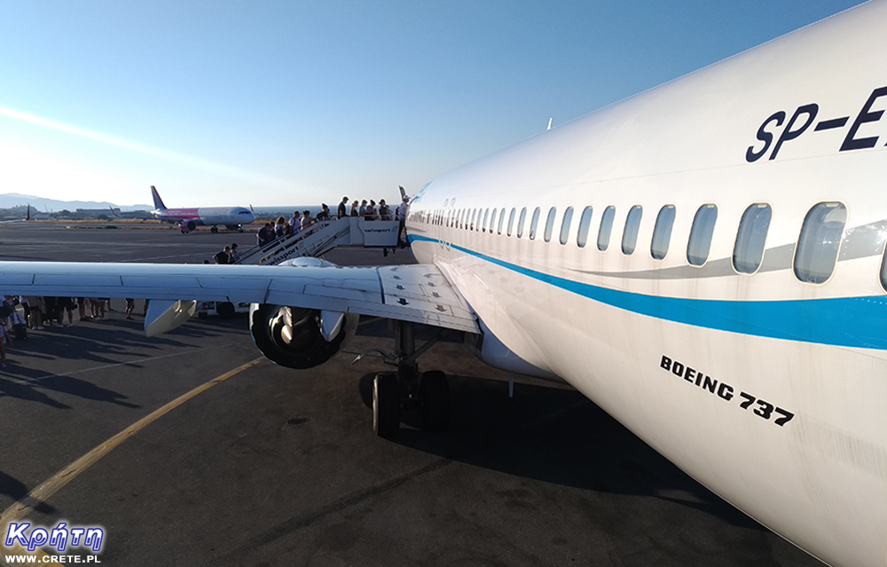 Airplane in Crete - disembarking passengers