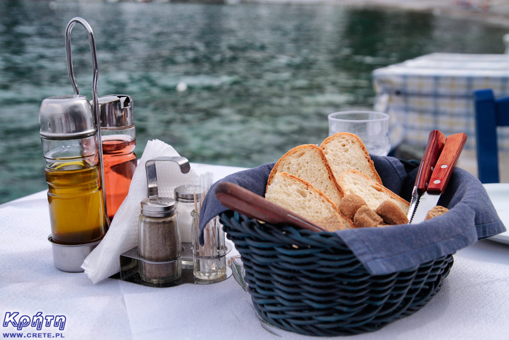 Bread and olive in Greek taverns