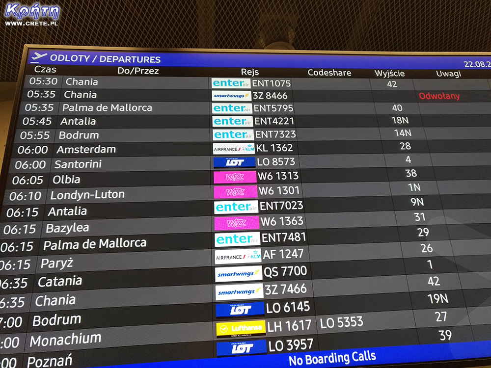 Departures board at the Chopin airport