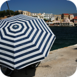 Grecki parasol skrywający wędkarza