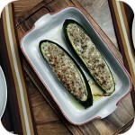 Zucchini stuffed with feta cheese and walnuts