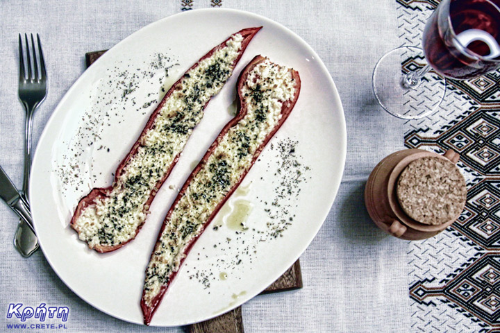 Grilled peppers with feta cheese