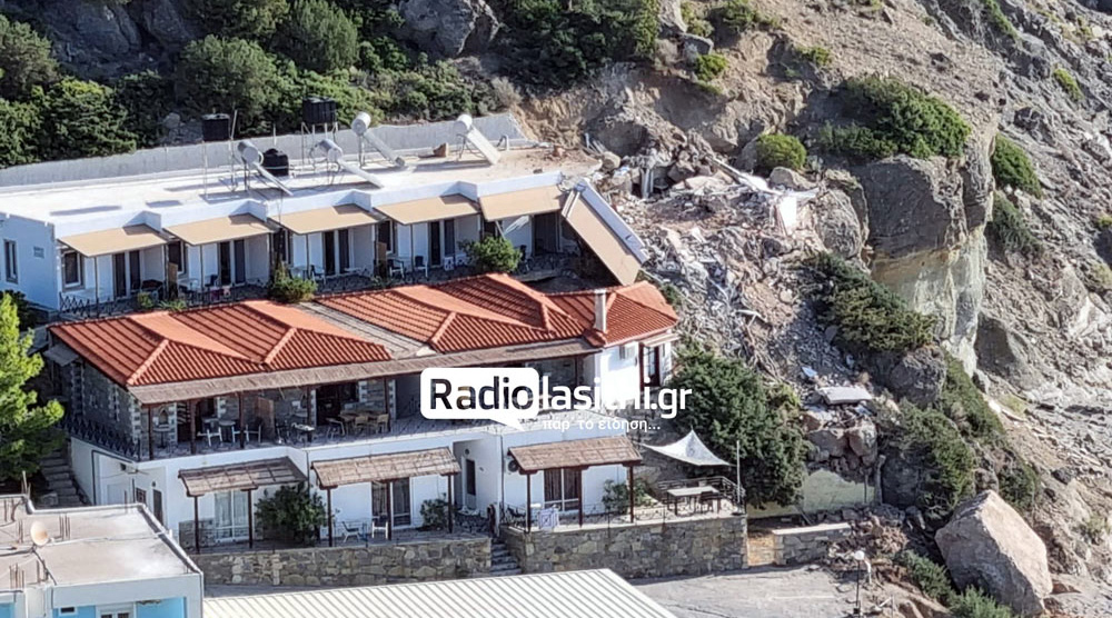 Agia Fotia - a rock has crushed the guesthouse