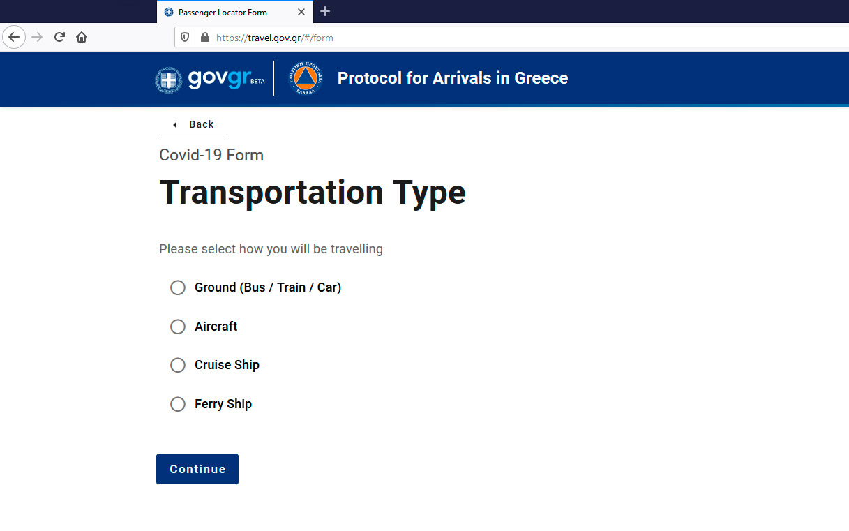 Passenger location form