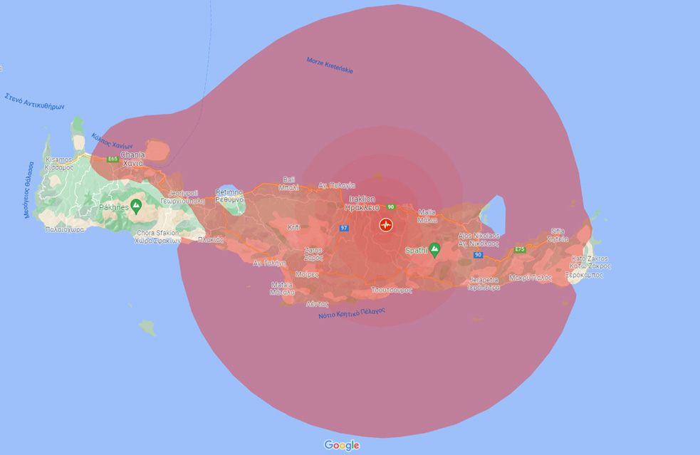 The extent of the earthquake in Crete