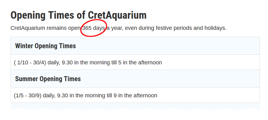 Opening time - Cretaquarium