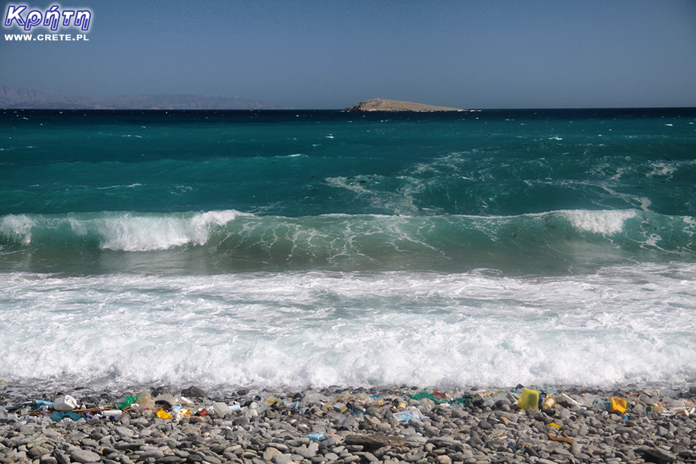 The shore is strewn with garbage