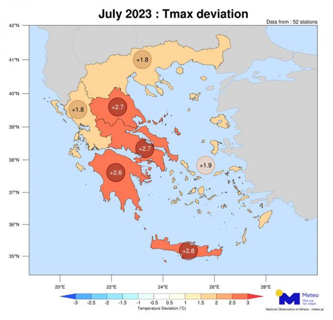 Average air temperature difference in July