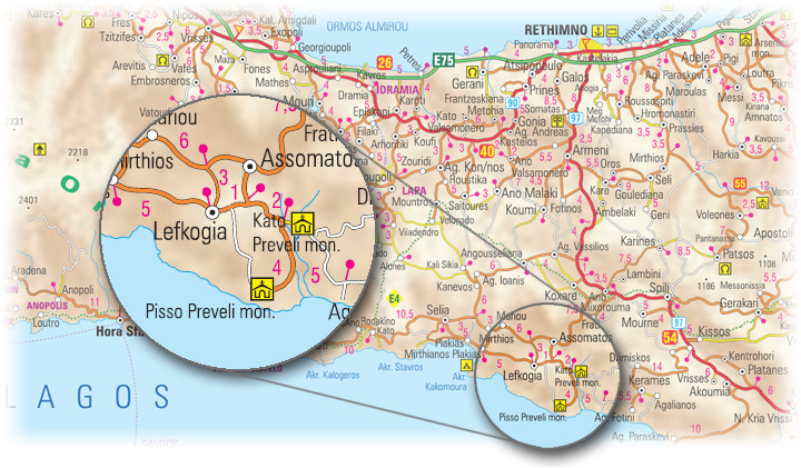 Preveli - access map