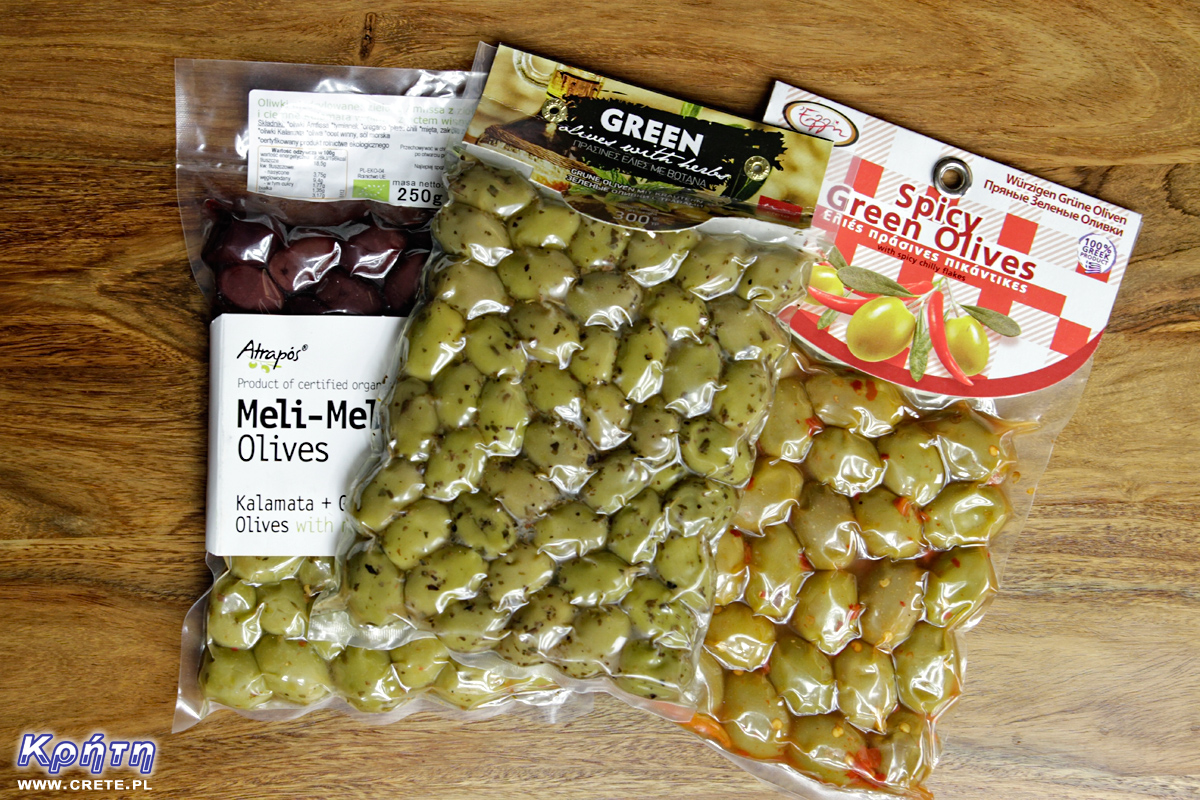 Beispiele für drei verschiedene Oliven mit einer guten Zusammensetzung